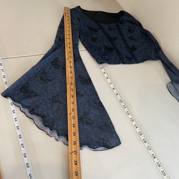 Tim Burton's Corpse Bride Romwe Black Blouse sheer butterfly Medium Whimsigoth - Picture 9 of 15